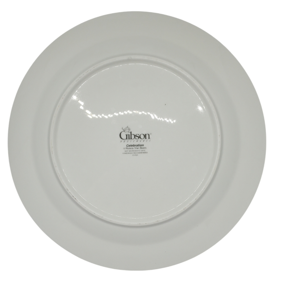 Gibson Designs Vtg Celebration Dinner Plate Gold Snowflakes Deer 2001 Pre-Owned - Picture 8 of 10